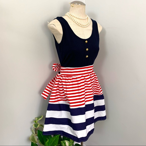 NEW Retro PinUp Sailor Dress, Striped Swing Skirt (M) - Picture 4 of 10